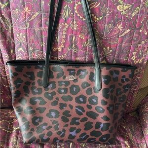 Coach Leopard Print Tote - Black, Purple And Brown